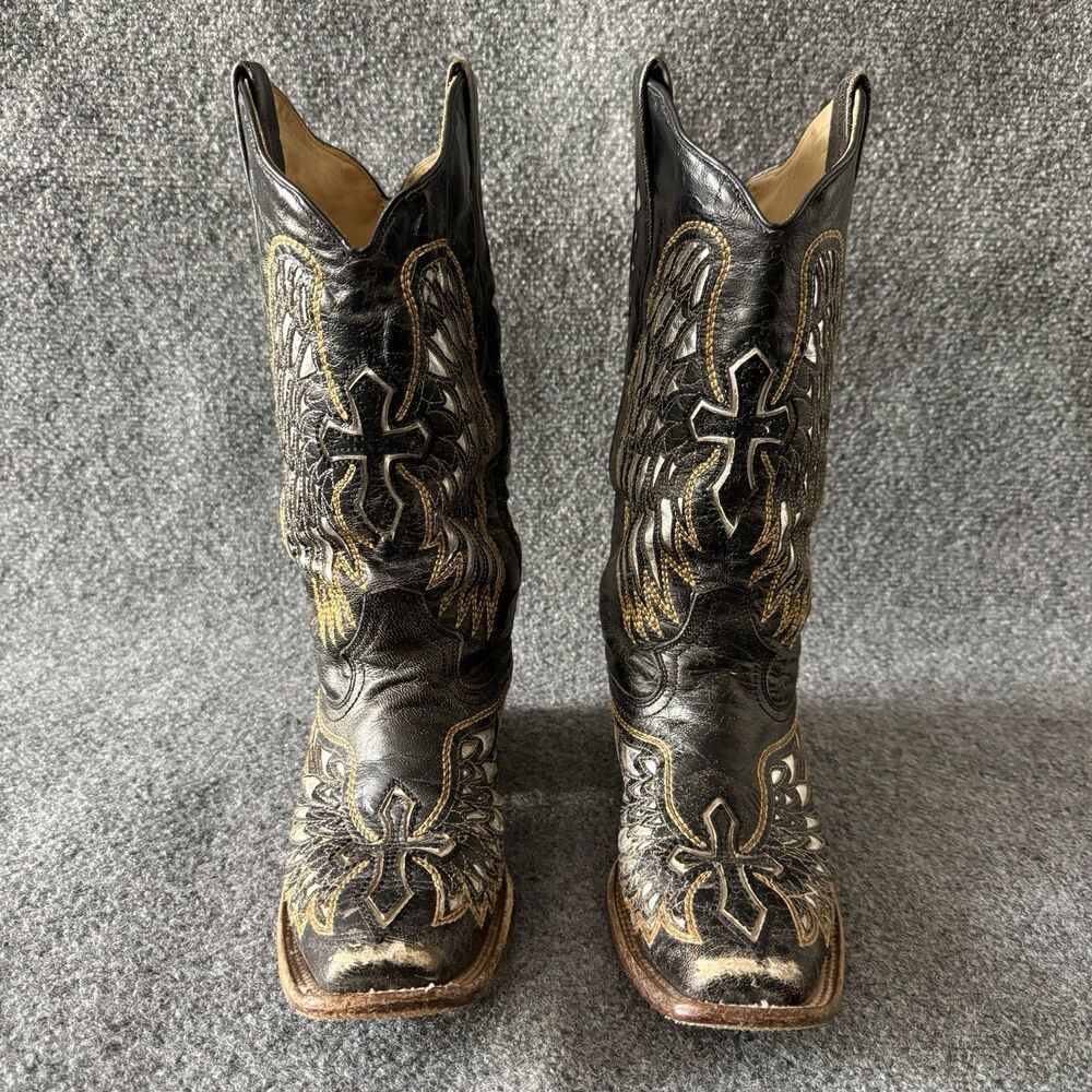 CORRAL Women’s Wing & Cross Western Equestrian Boots Embroidered 8 Black Cowgirl - Picture 4 of 10